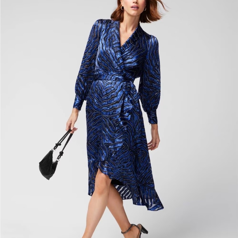 White House Black Market Silk Burnout Wrap Dress